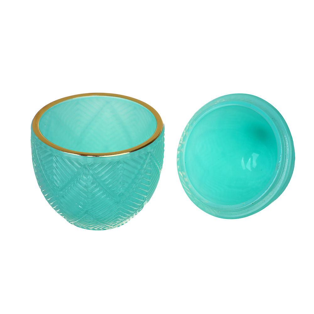 Шкатулка стеклянная в виде яйца, 8x12 см, цвет бирюзовый - #2