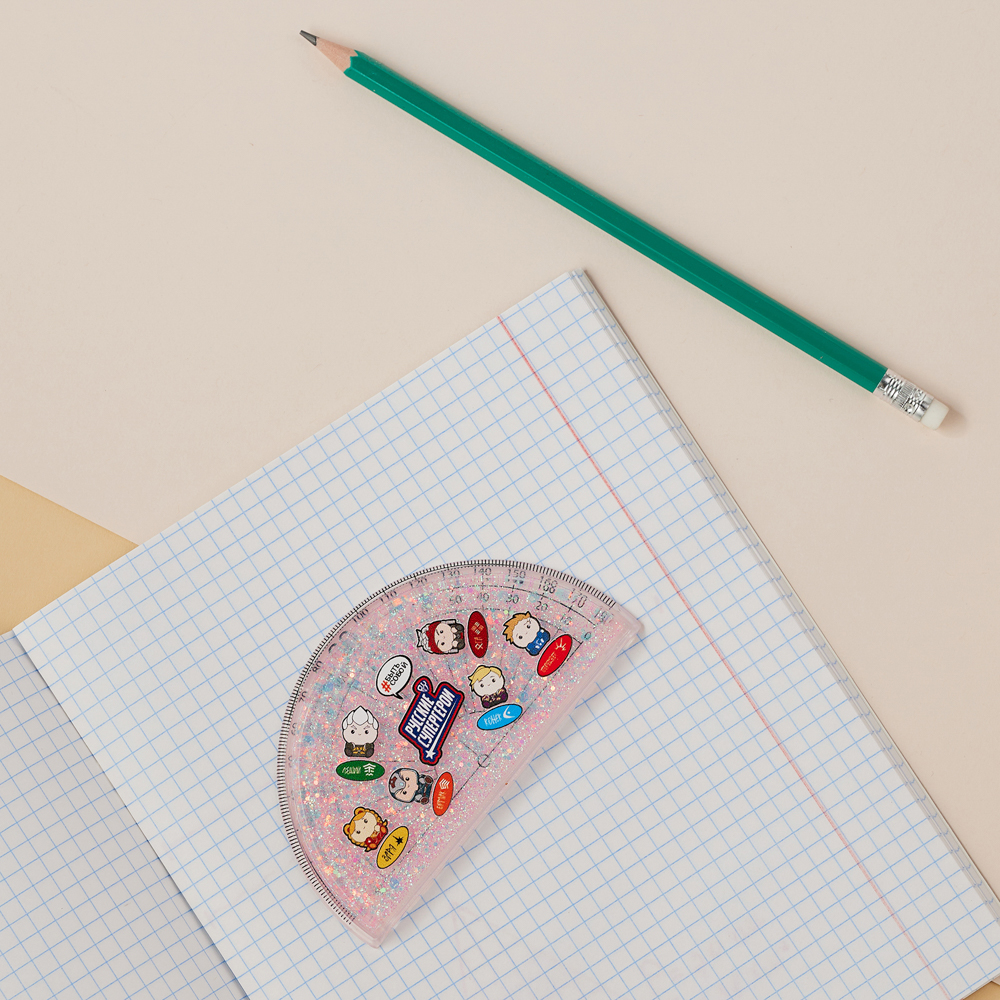 BY Русские Супергерои Транспортир 10 см, 180 градусов, принт, подв.блестки в геле, "Кавай", 3 цвета - #16