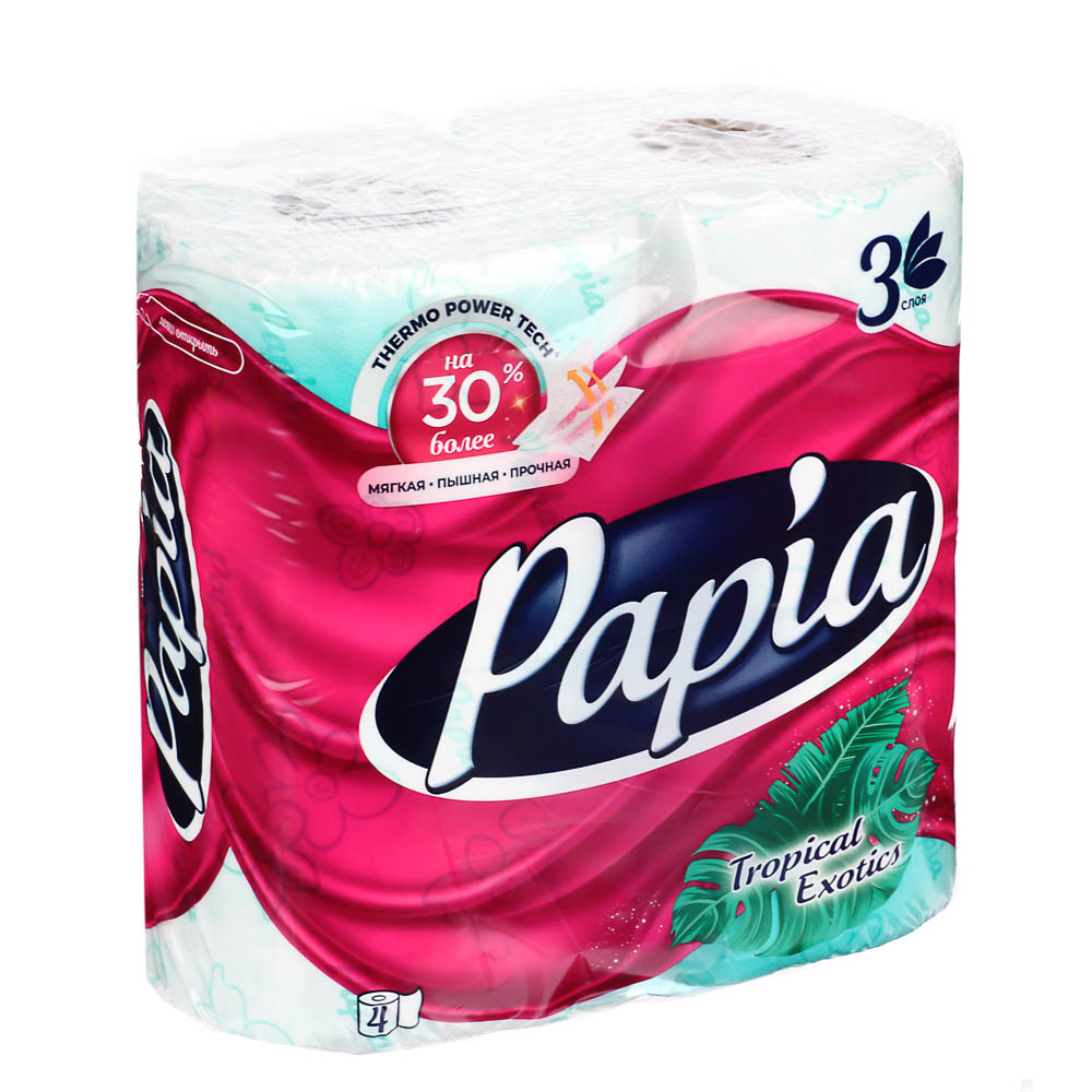 Туалетная бумага PAPIA балийский цветок/тропическая экзотика,3 слоя,4 рулона - #2