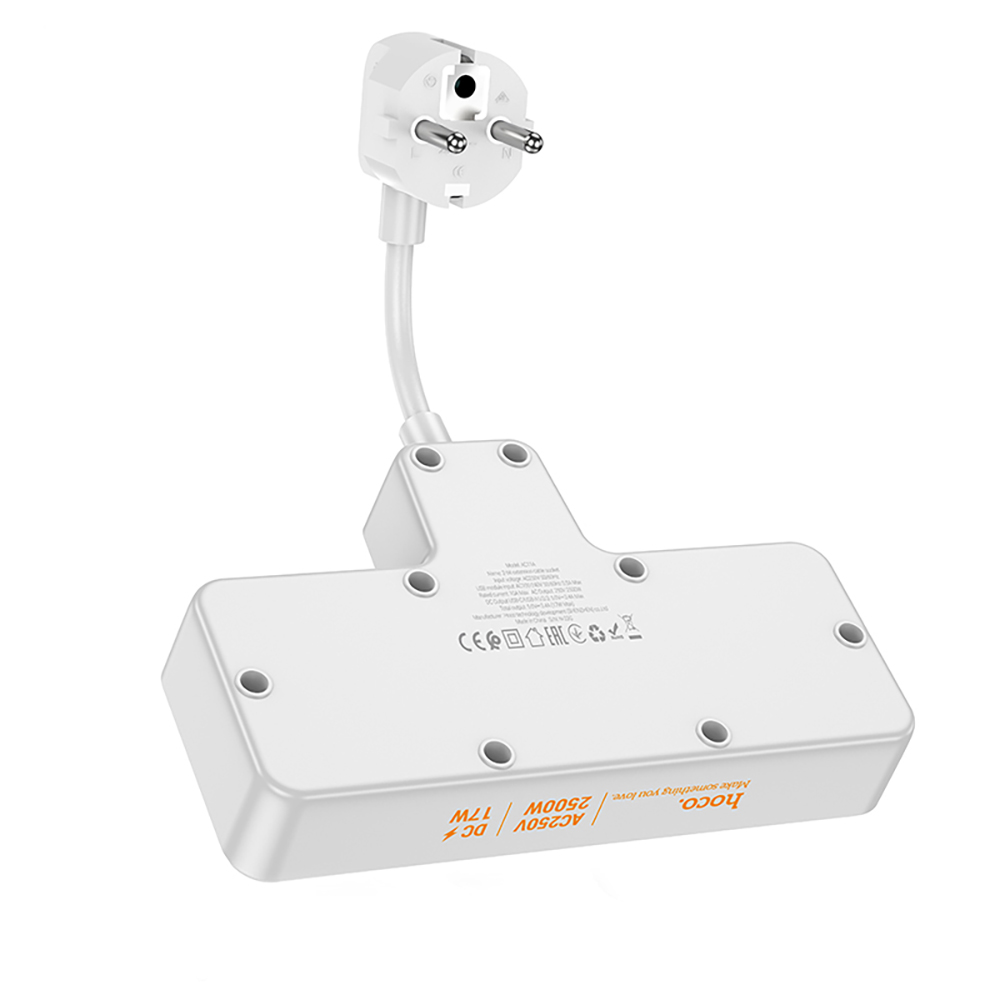 Разветвитель 2 гнезда hoco. модель AC11A, 10А, 250В, с функцией зарядки, белый - #5