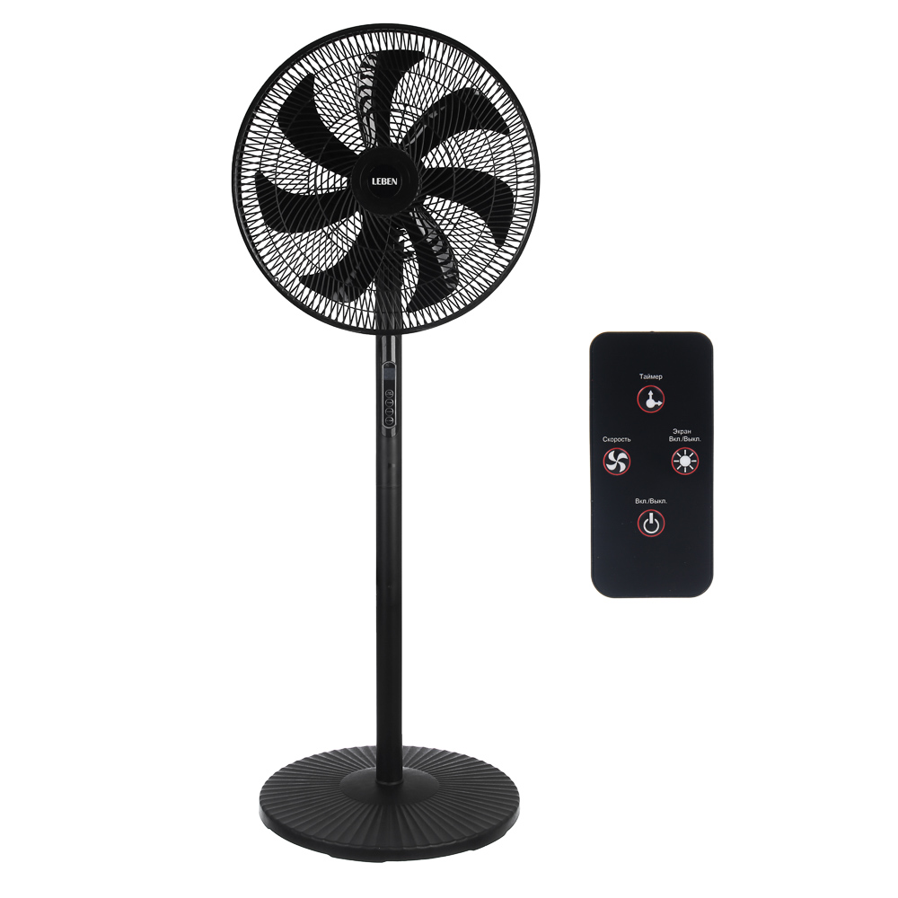 Вентилятор напольный тм LEBEN 40Вт, 8 скоростей, диаметр 41см, 220в, таймер, пульт ДУ, черный - #1