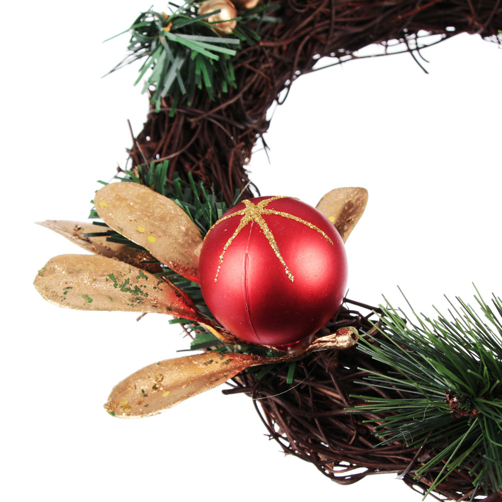 Венок Рождественский Сноубум из ротанга с еловым декором, 20 см - #3