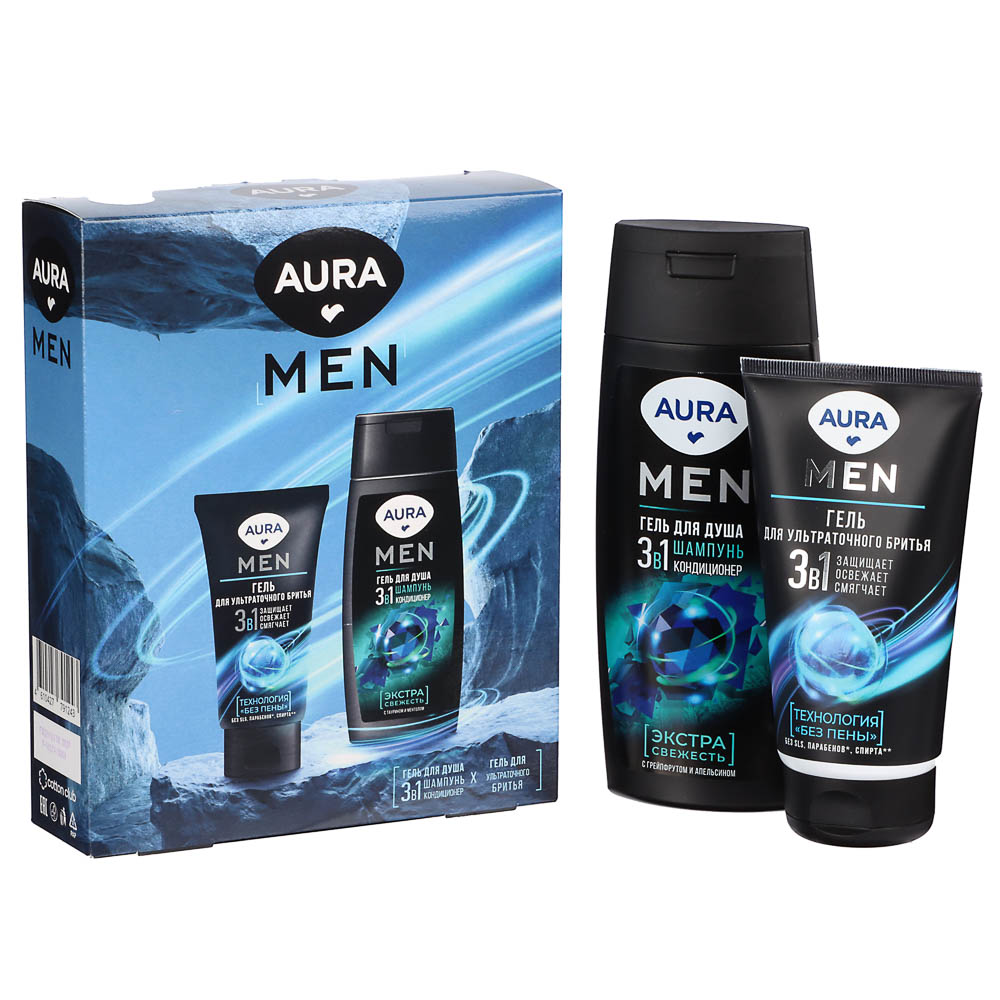 Подарочный набор мужской AURA MEN: Гель д/душа Экстра свежесть, 250мл+Гель д/бритья, 150мл - #1
