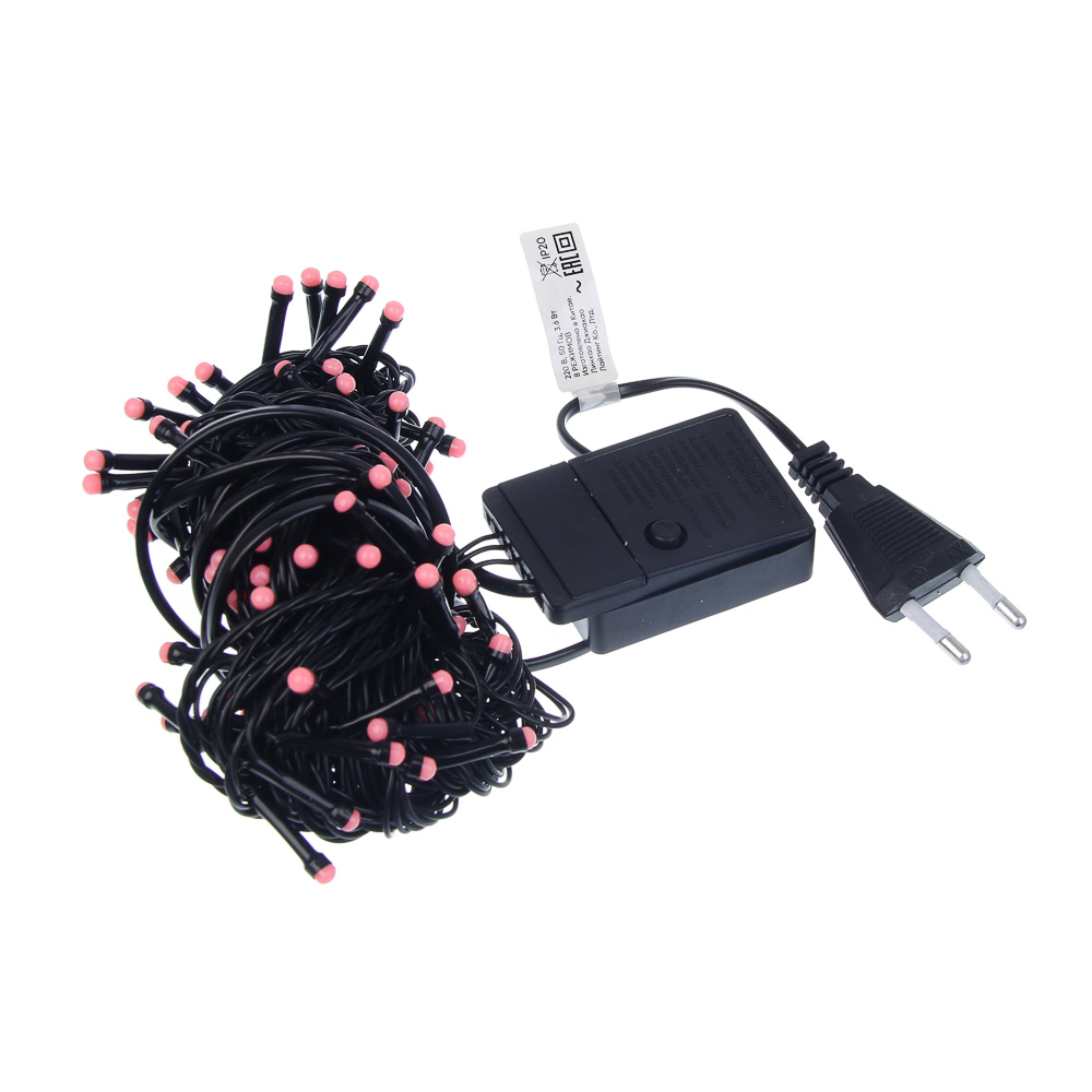 СНОУ БУМ Гирлянда эл. вьюн 10м, 100LED, розовый, 8 режимов, ПВХ черный, 220В - #2