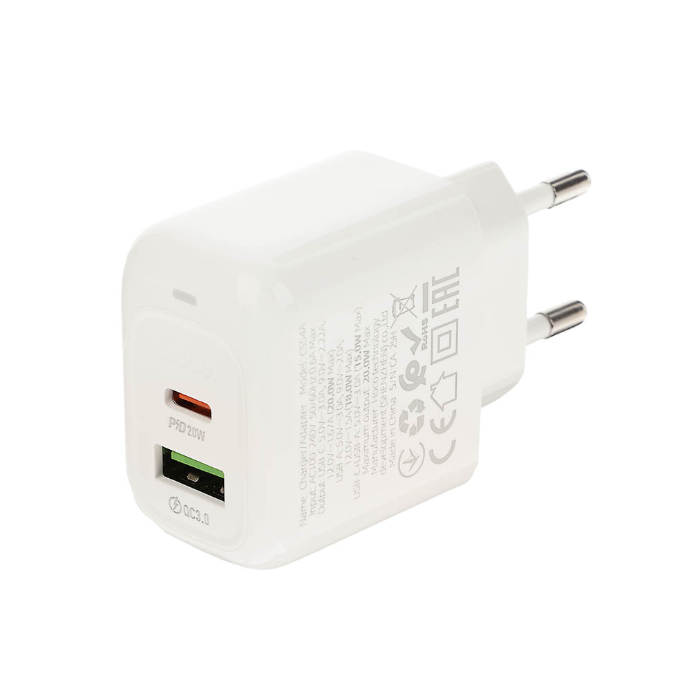 hoco. Зарядное устройство модель CS54A, USB-С PD 20W+QC3.0, цвет: белый - #12