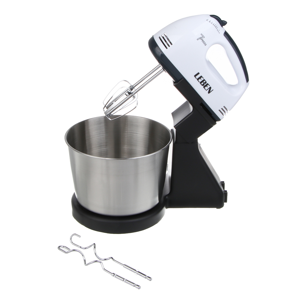 LEBEN Миксер кухонный 350Вт, 7 скоростей, 4 насадки, металлическая чаша 2л - #1