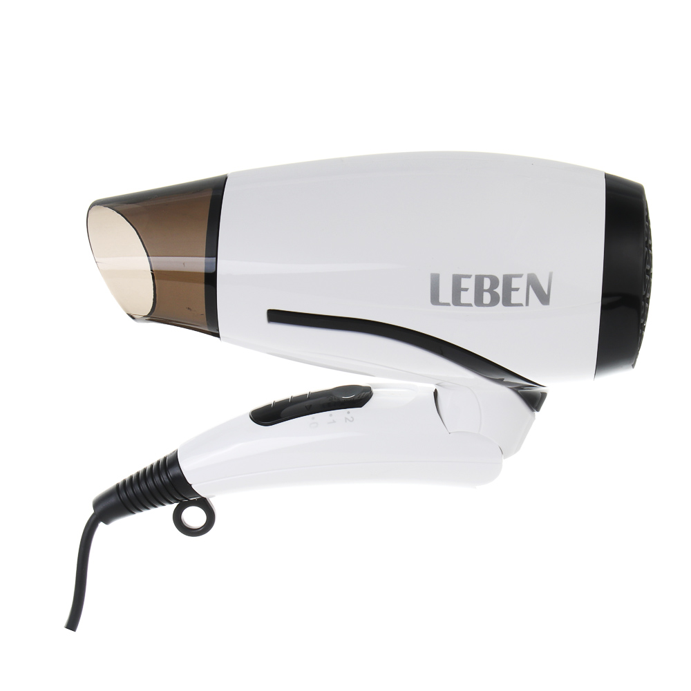 LEBEN Фен для волос, складной, 1200 Вт, 2 скорости, бело-черный, концентратор - #6