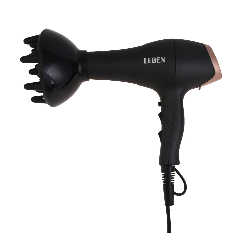 LEBEN Фен для волос, AC мотор, 2400 Вт, ионизация, шнур 200см, 2 скорости, 3 темп.реж., концентратор - #6