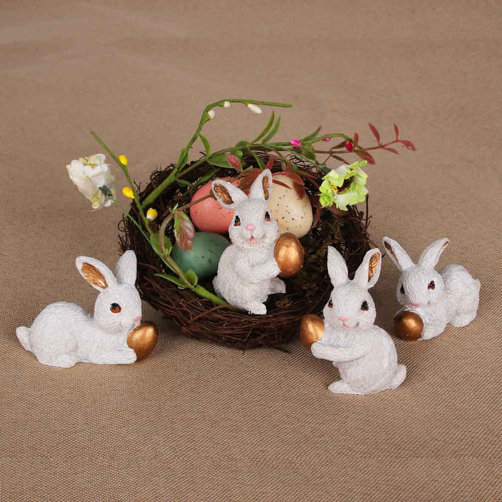 Корзинка пасхальная с яйцами и цветами, 12x12 см, ротанг, пенопласт - #2