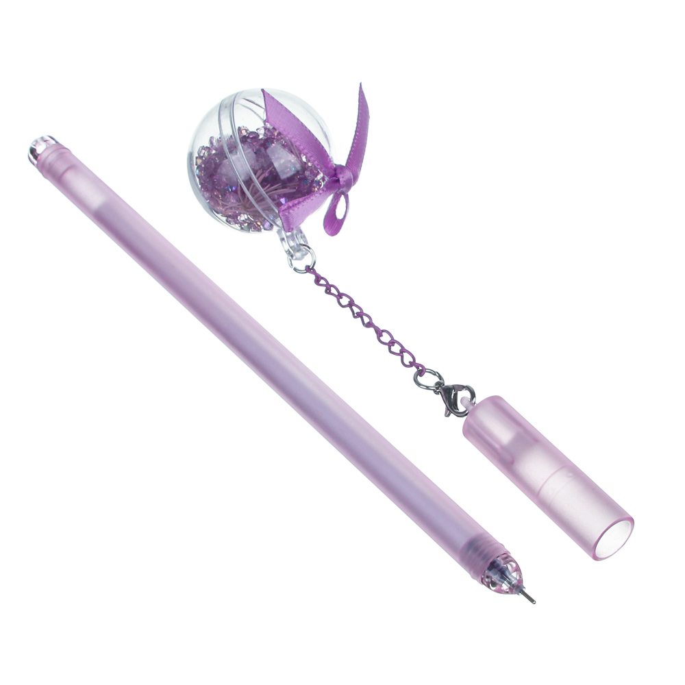 Ручка гелевая синяя с подвеской - брелоком в форме шара с наполнителем и бантиком, 0,5мм, пл., 2 цв. - #3