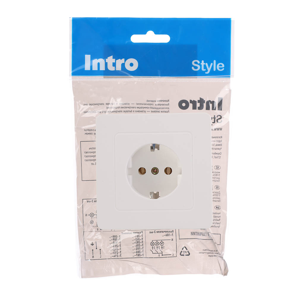 Розетка скрытой установки Intro Style с заз. 2P+E Schuko, 16А-250В, IP20, СУ, 7-202-01, белый - #4