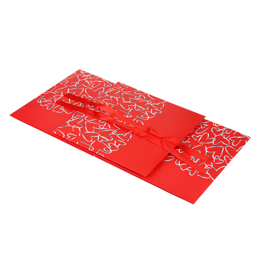 Коробка подарочная складная с лентой, бумага с фольгированным слоем, 30х30х30см, сердца, 4 дизайна - #4