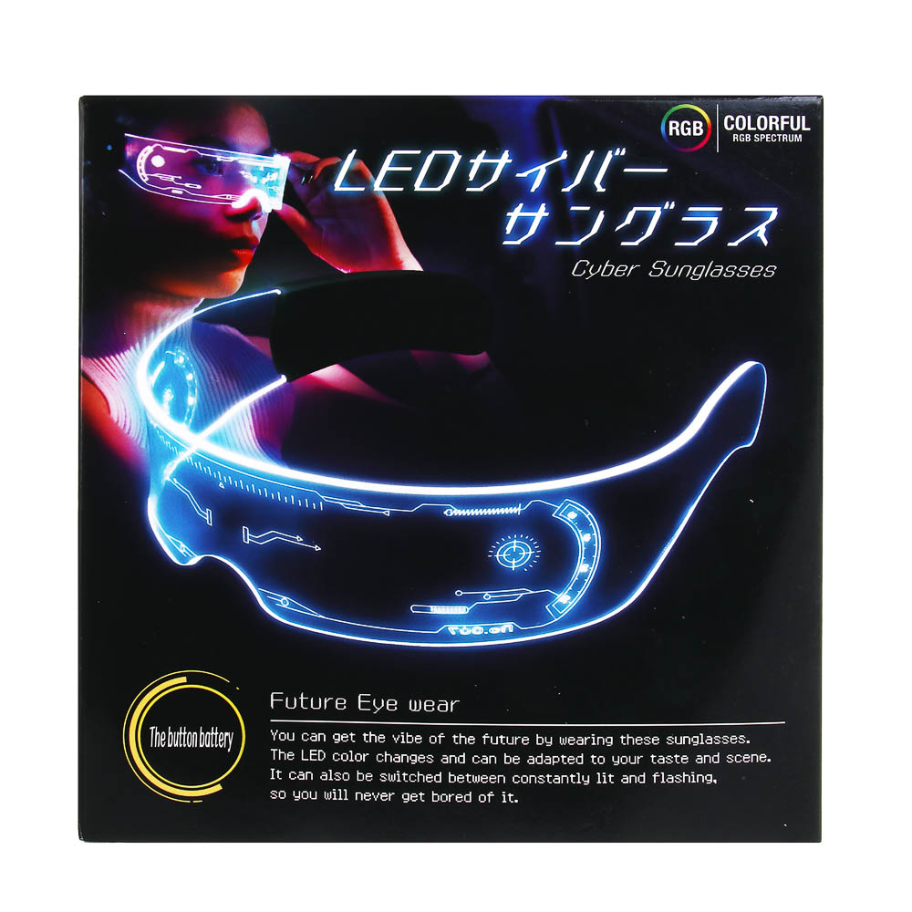 СНОУ БУМ Очки светящиеся неоновые LED, ширина 14см, 1 контроллер, 1хCR2032, акрил, 17 режимов - #12