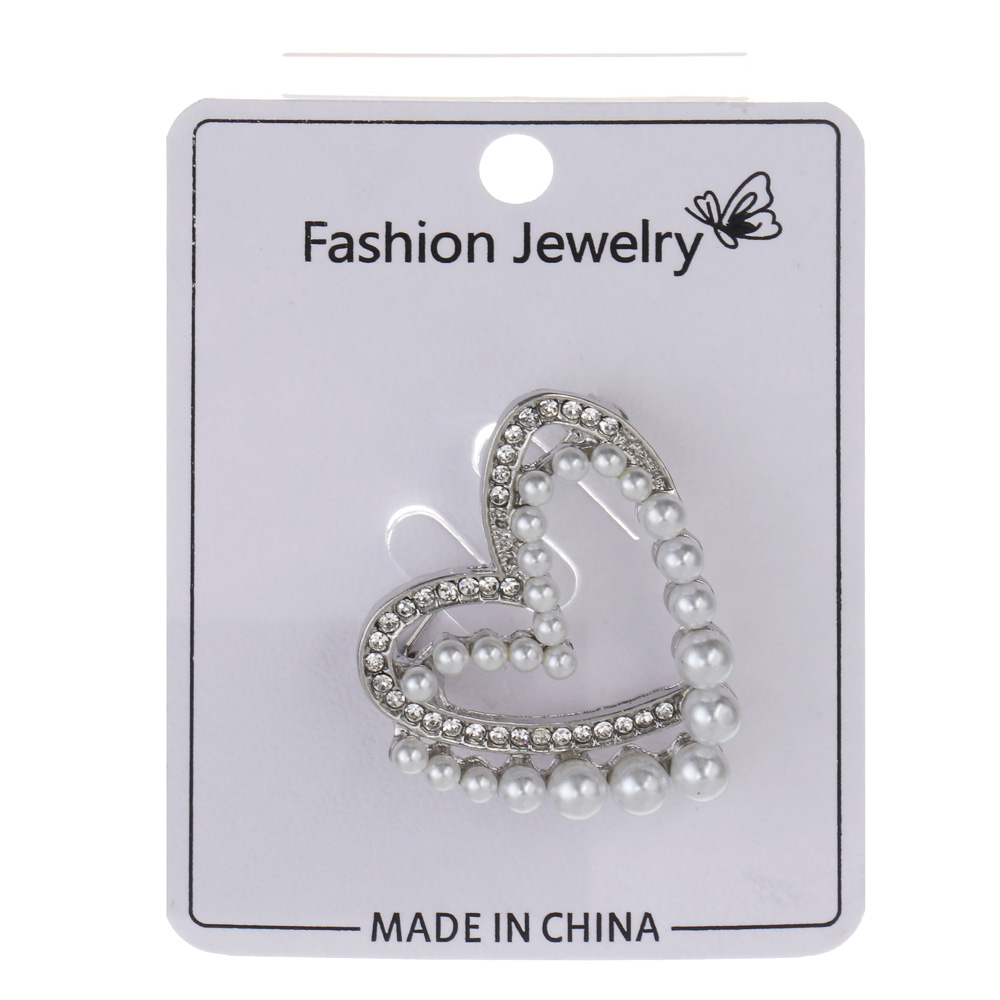 Брошь сердце с камнем, сплав, 2 дизайна, БЖ25-23 - #6