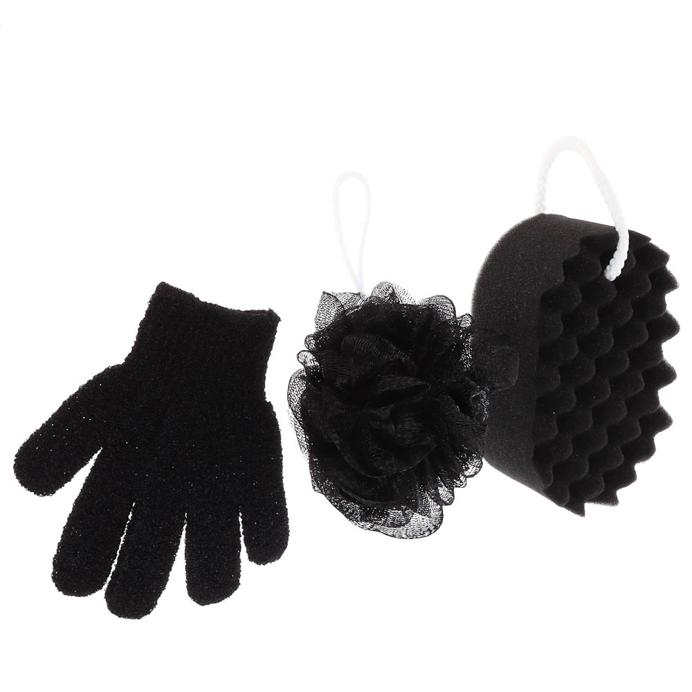 ЮL Набор 3 штуки: губка поролон, перчатка скрабер, мочалка шар, 2 цвета, МС24-09 - #2