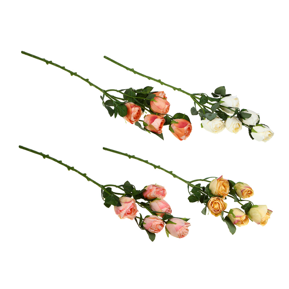Цветок искуственный в виде кустовой розы LaDecor, 5 веток, 4 цвета - #1