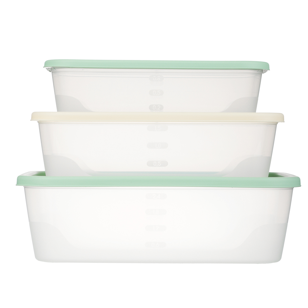 Набор прямоугольных контейнеров пищевых 3шт (1л; 1,7л; 2,7л), пластик - #2