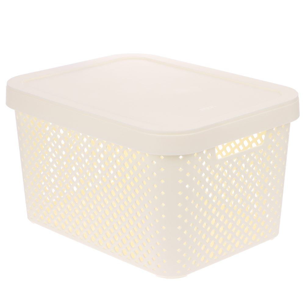Корзина для хранения с крышкой Plast Team STOCKHOLM, 15 л молочный туман - #1