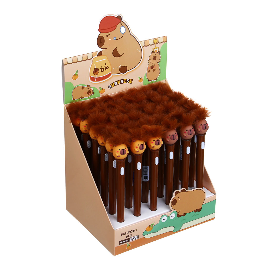 Ручка шариковая синяя с подсветкой и фигуркой "Капибара", 2 дизайна, шоу-бокс - #8