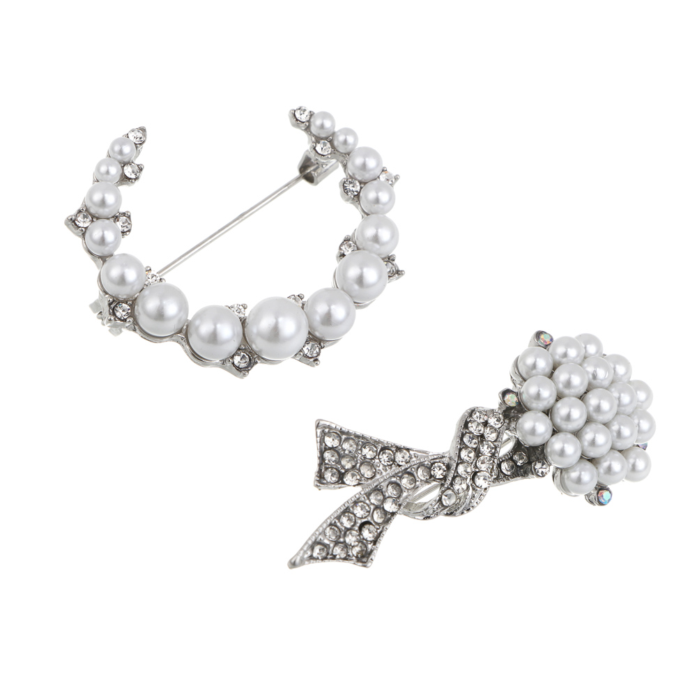 Брошь полумесяц, цветок, сплав, БЖ25-27 - #1