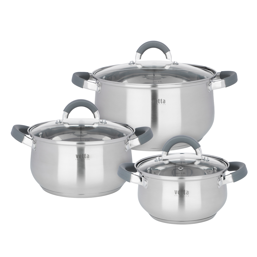 Набор кастрюль тм VETTA Вена 6 пр. (1,9л+3,6л+6,0л) со стекл. крышкой - #1