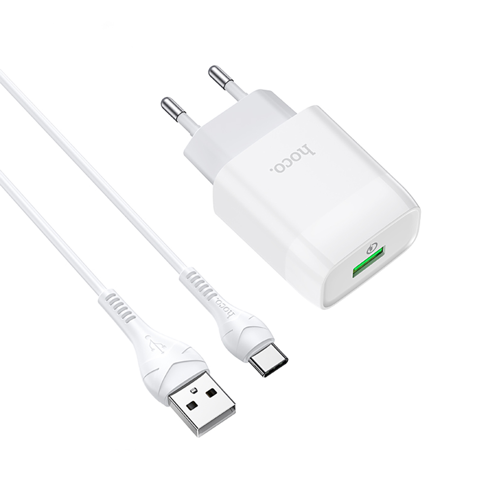 Комплект СЗУ hoco. модель C72Q, USB-C 18Вт, QC3.0, каб. C-C, белый - #3
