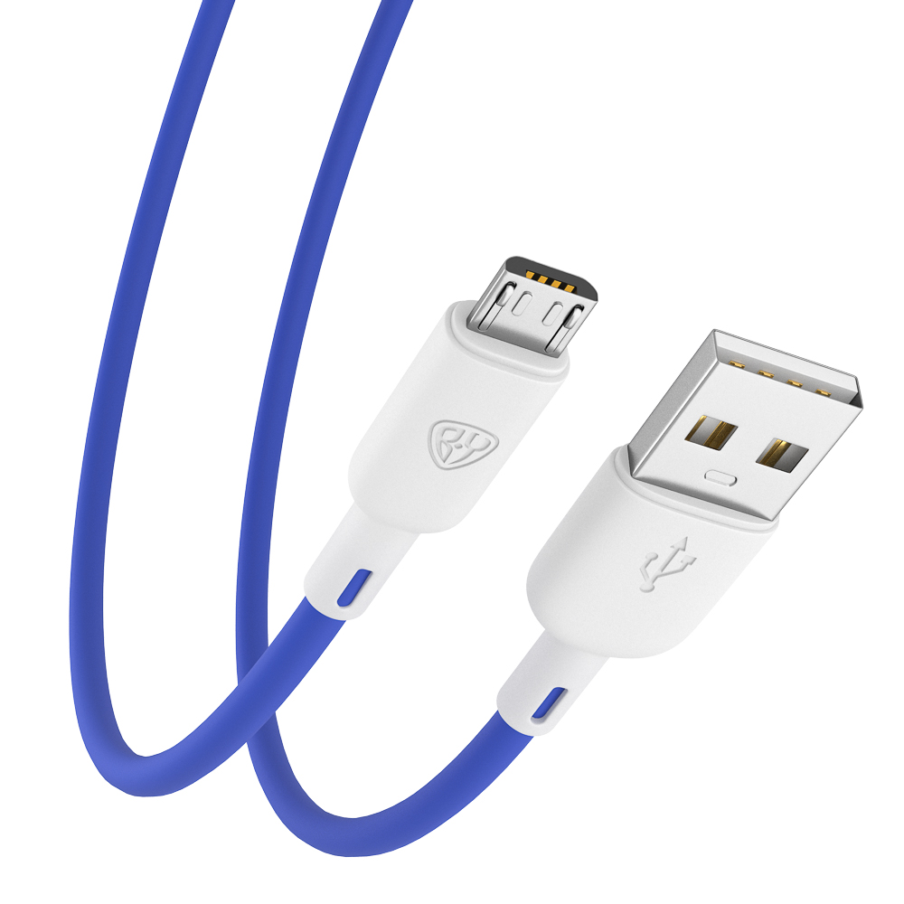 BY Кабель для зарядки Bright microUSB, 1м, Быстрая зарядка 3А, QC, PD 20W, силикон, сине-серый - #5