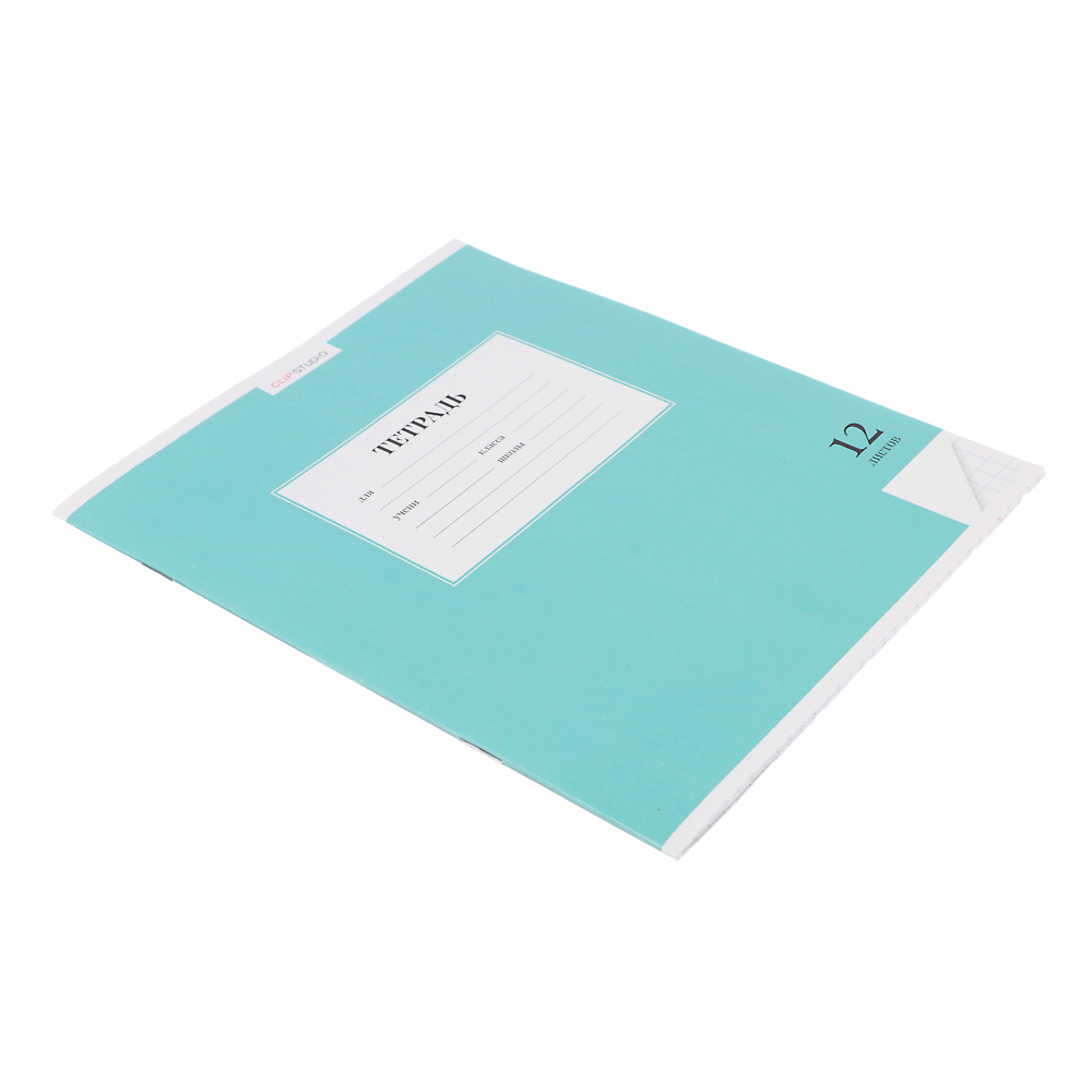 ClipStudio Тетрадь школьная 12л. в клетку, БЕЛЫЕ ЛИСТЫ, обл. офсет 115 г/м2, "Однотонная", скрепка - #13