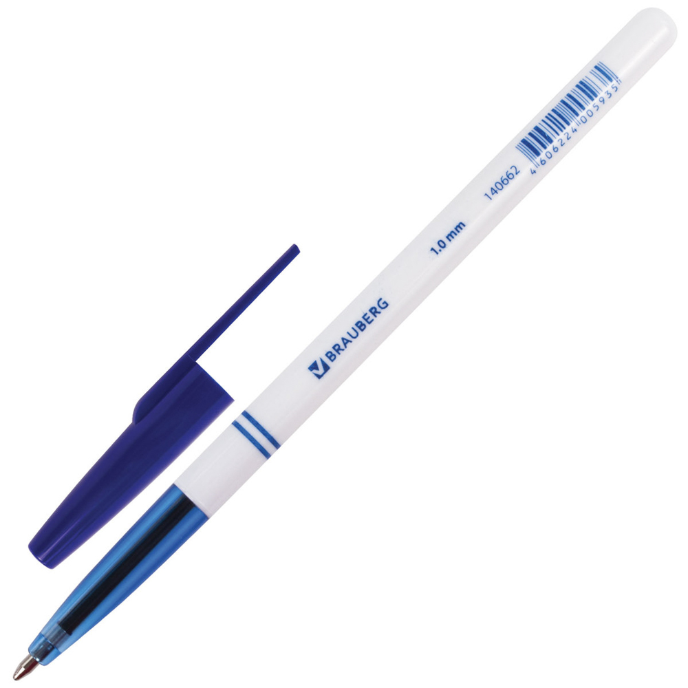 Ручка шариковая "Офисная", синяя, белый корпус, 1 мм, линия письма 0,5 мм, 140662 - #1