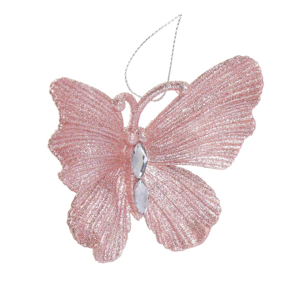 СНОУ БУМ Подвеска декоративная, бабочка, 10x9 см, пластик, глиттер, розовое золото - #2