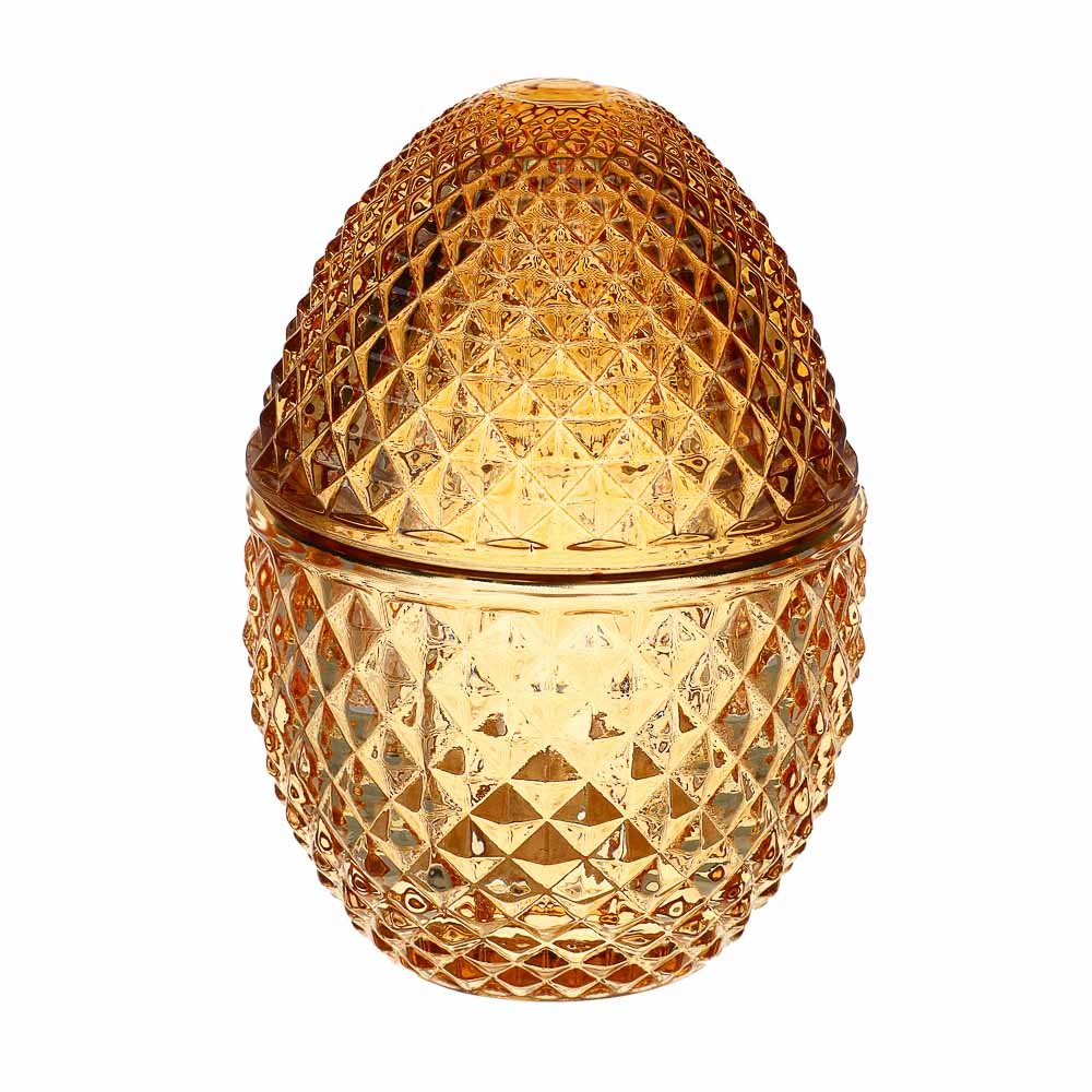 Шкатулка стеклянная в виде яйца, 8x12 см, цвет золотой - #1