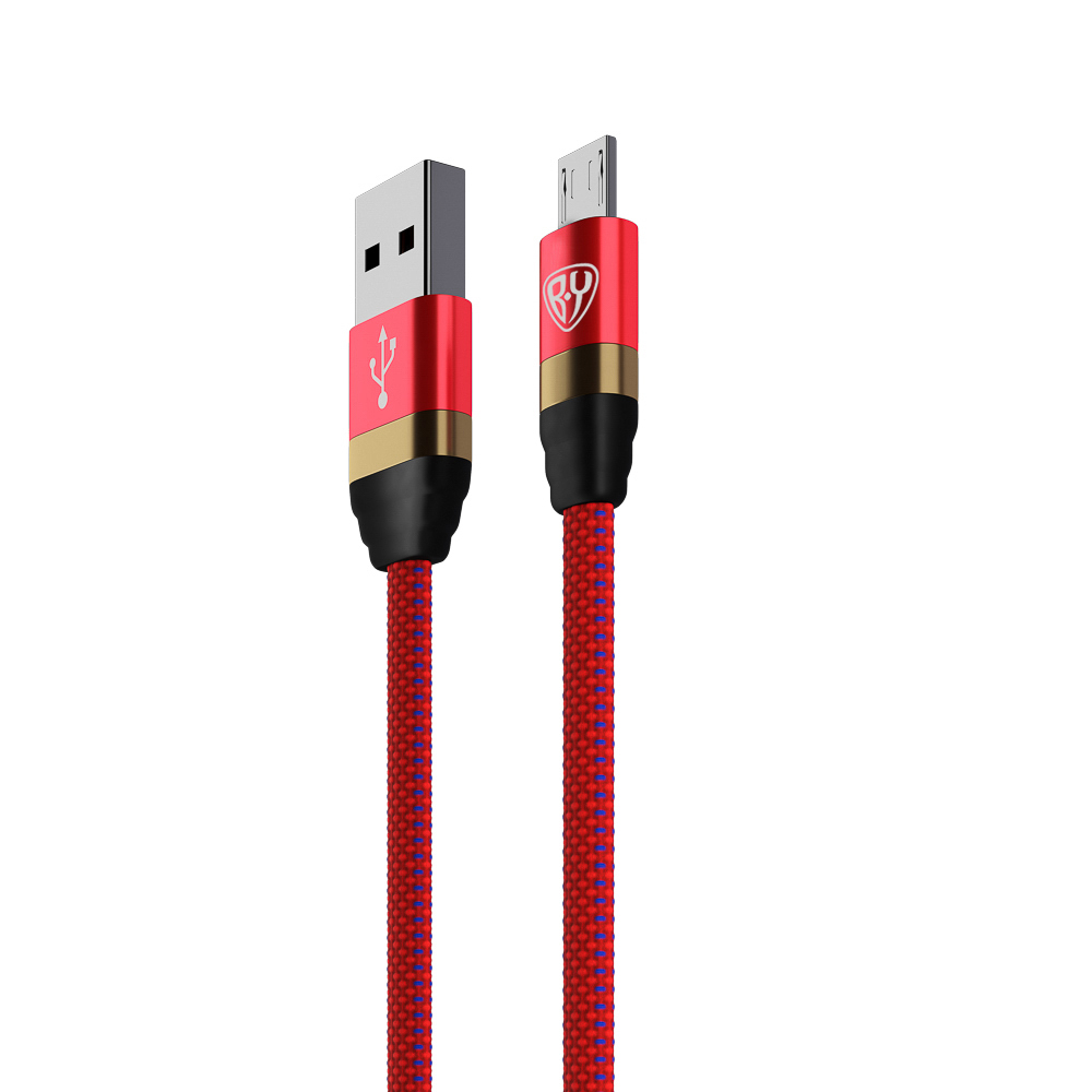 BY Кабель для зарядки Элегант Micro USB, 1м, 3А, быстрая зарядка QC3.0, тканевая оплётка, красный - #3