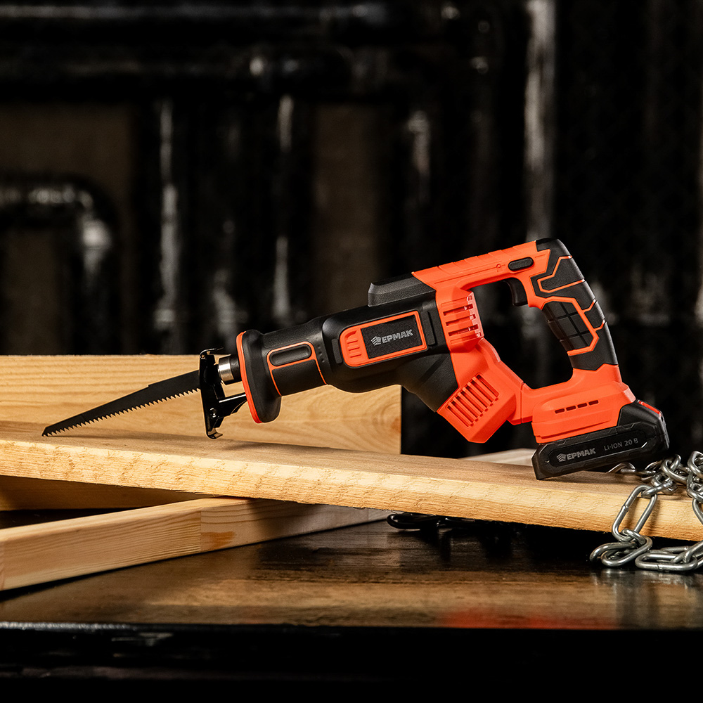 ЕРМАК Пила сабельная на АКБ 20В, 2,0А Li-ion (1шт) з/у, 0-3000 ход/мин, 150мм глуб,реза дер, (ONE) - #14