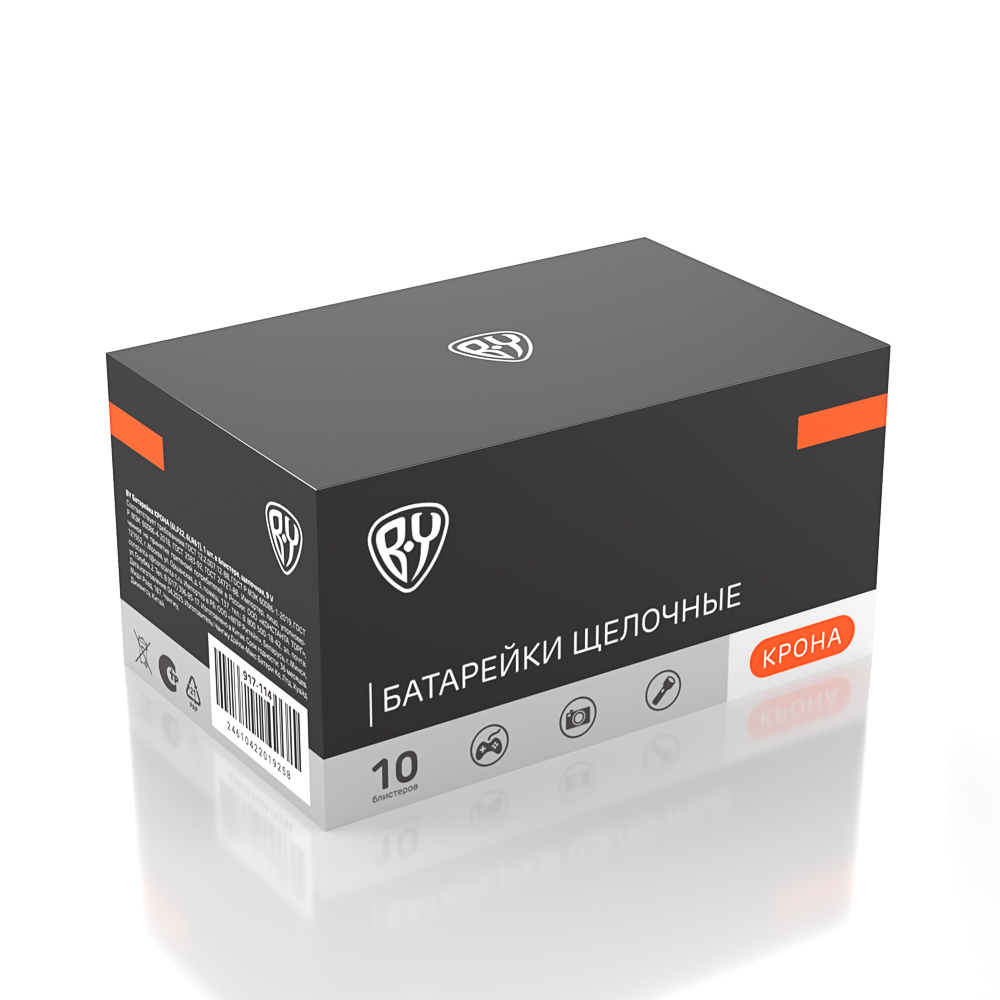 BY Батарейка КРОНА (6LF22, 6LR61) 1шт в блистере, щелочная 9V - #4