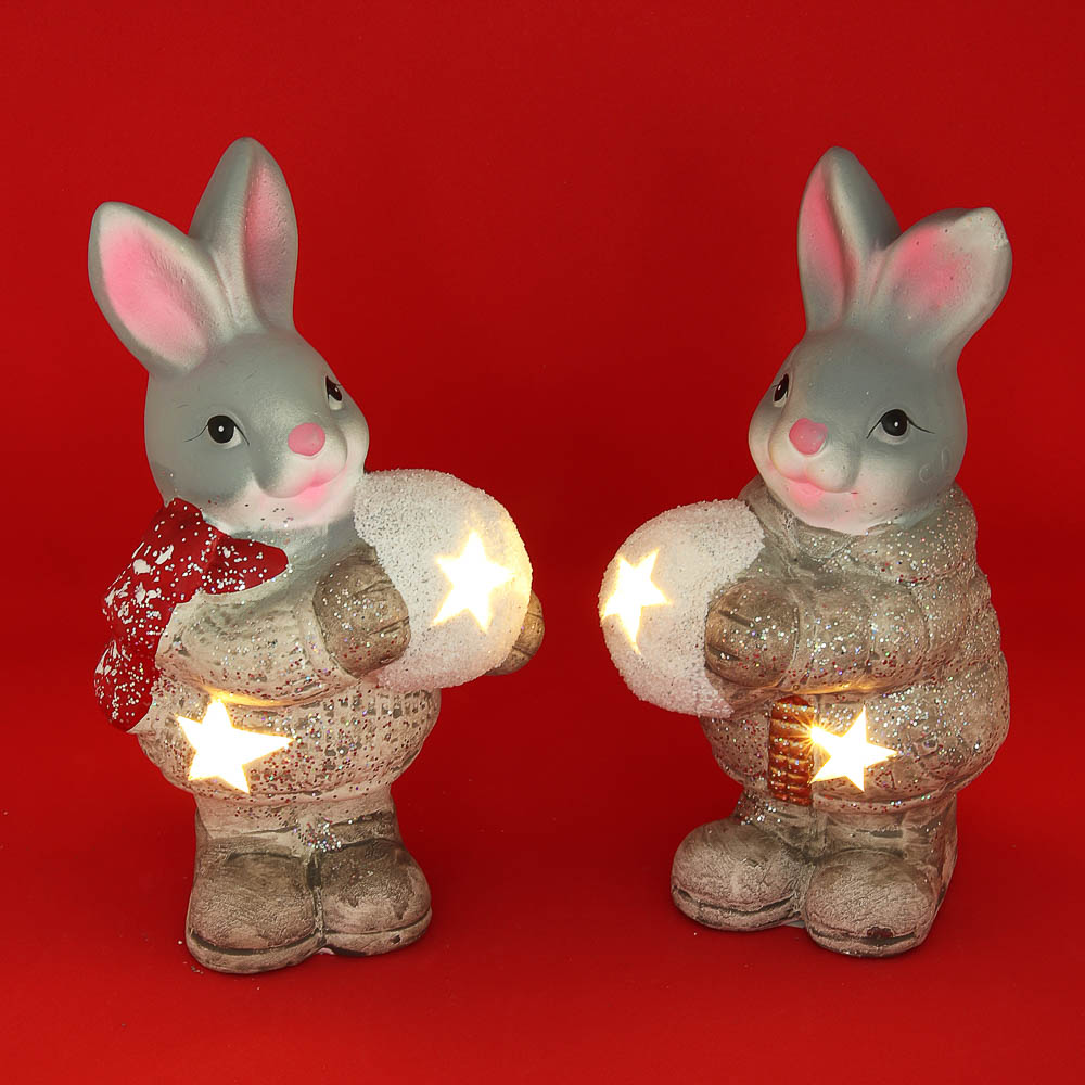 СНОУ БУМ Фигурка в виде кролика с подсветкой, керамика, 9,3x7,5x16,8 см, арт 4, 2 вида - #1
