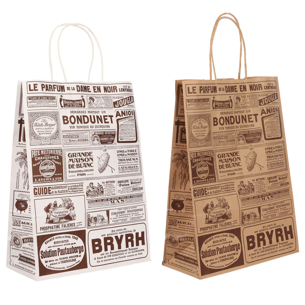Пакет подарочный с кручеными ручками крафт 24x10,5x32см, "Газета", в ассортименте - #1