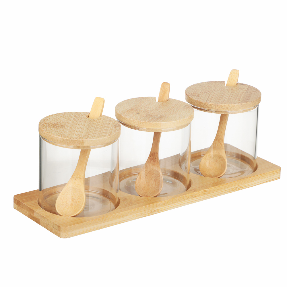 VETTA ЭКО Набор банок для хранения с ложкой, 3шт., 300мл, 28х10х9,5см, стекло, бамбук - #2