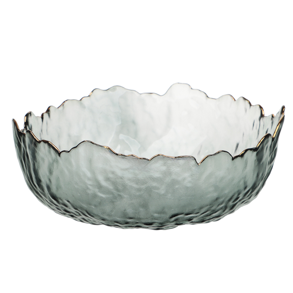 MILLIMI Салатник 20x20x9см, стекло, серый с золотой каймой - #1