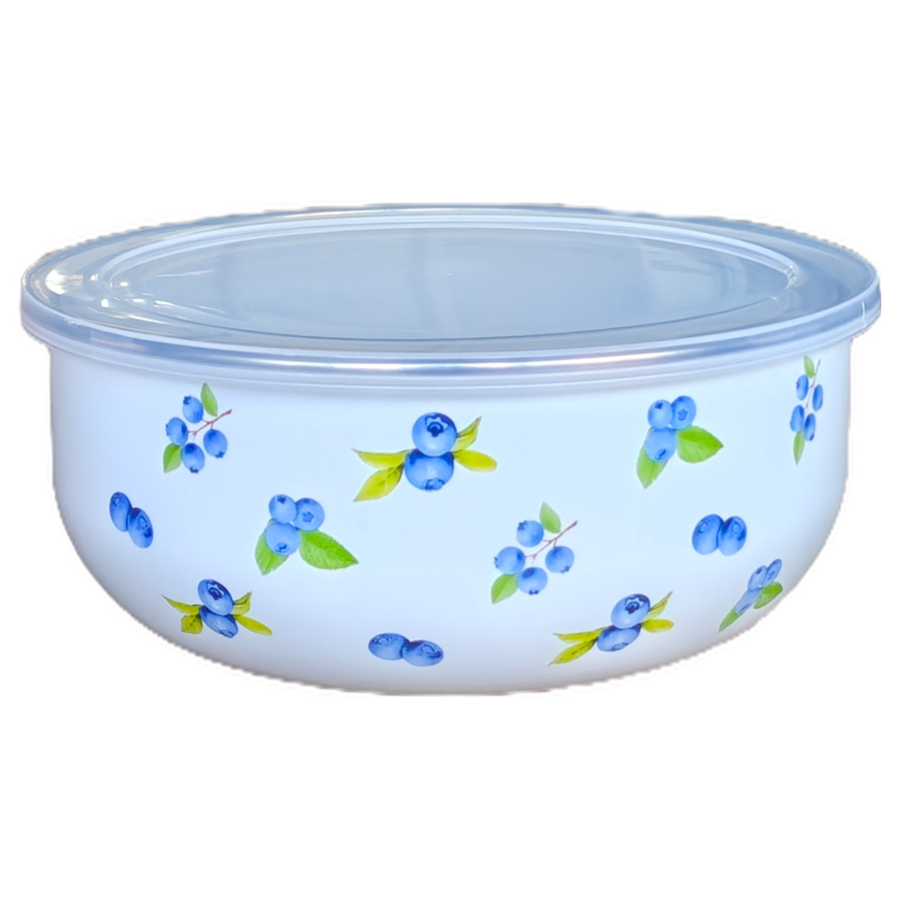 Набор эмалированных салатников с крышками, 6пр. (14/16/18см, 0,7/1,1/1,4л) "Голубика" - #2