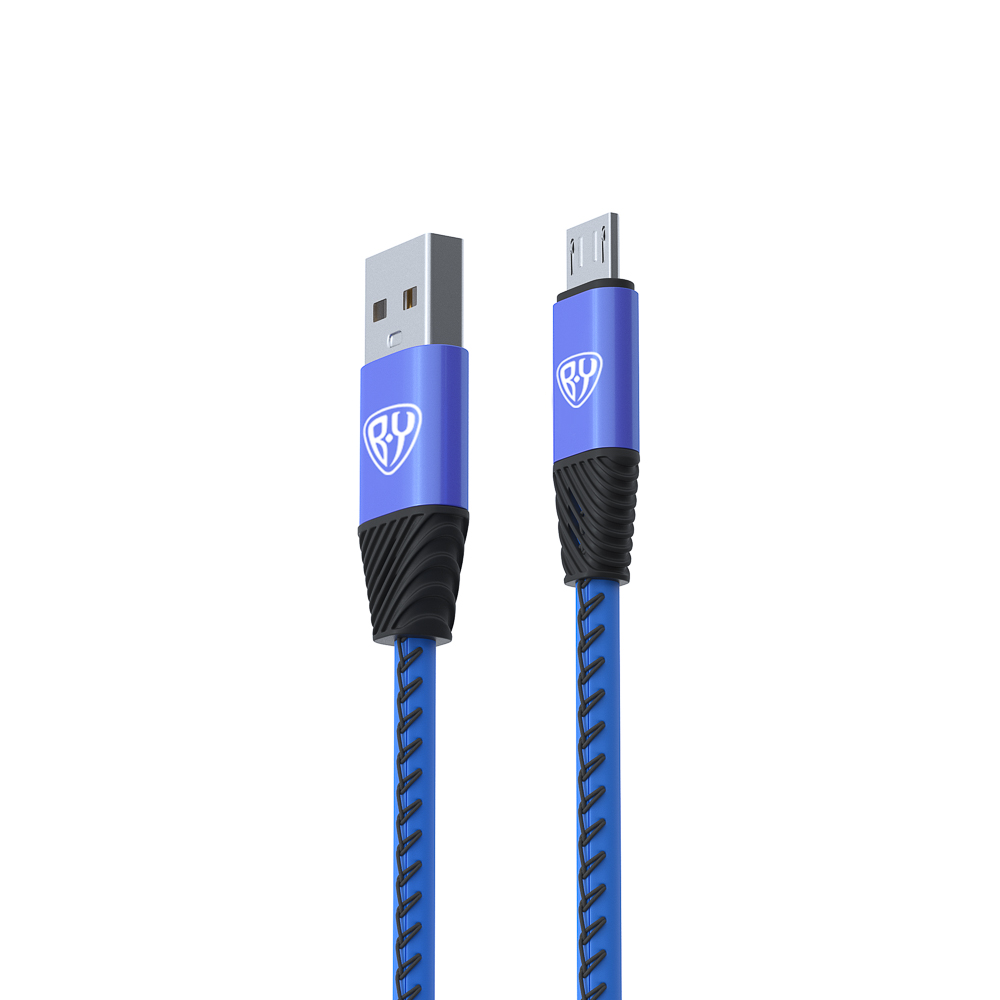 BY Кабель для зарядки Премиум Micro USB, 1м, 2А, кожаная оплётка, синий - #3