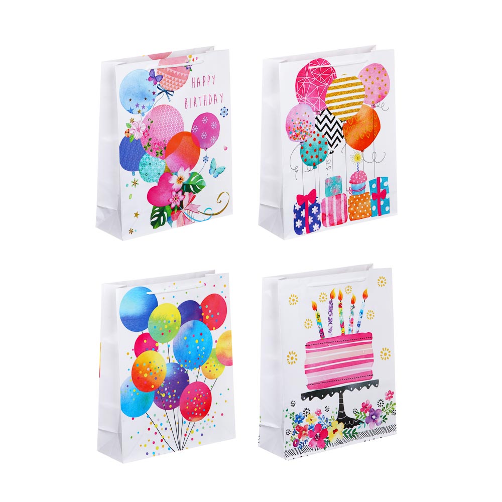 LADECOR Пакет подарочный бумажный, 26x32x9 см, 4 дизайна, С Днем Рождения, арт 1 - #1