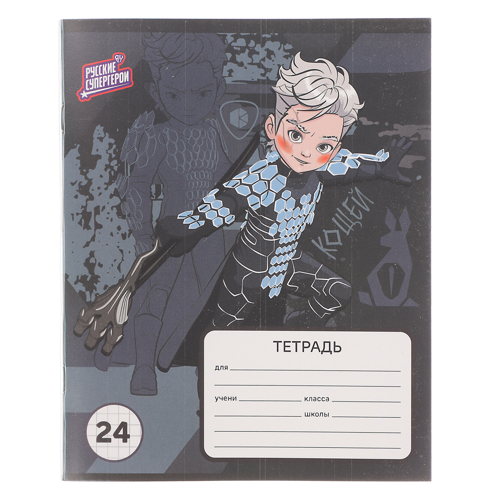 BY Русские Супергерои Тетрадь Тетрадь шк. 24л. "РСГ", в клетку, офсет, обл.пластик, скрепка, 4диз - #7