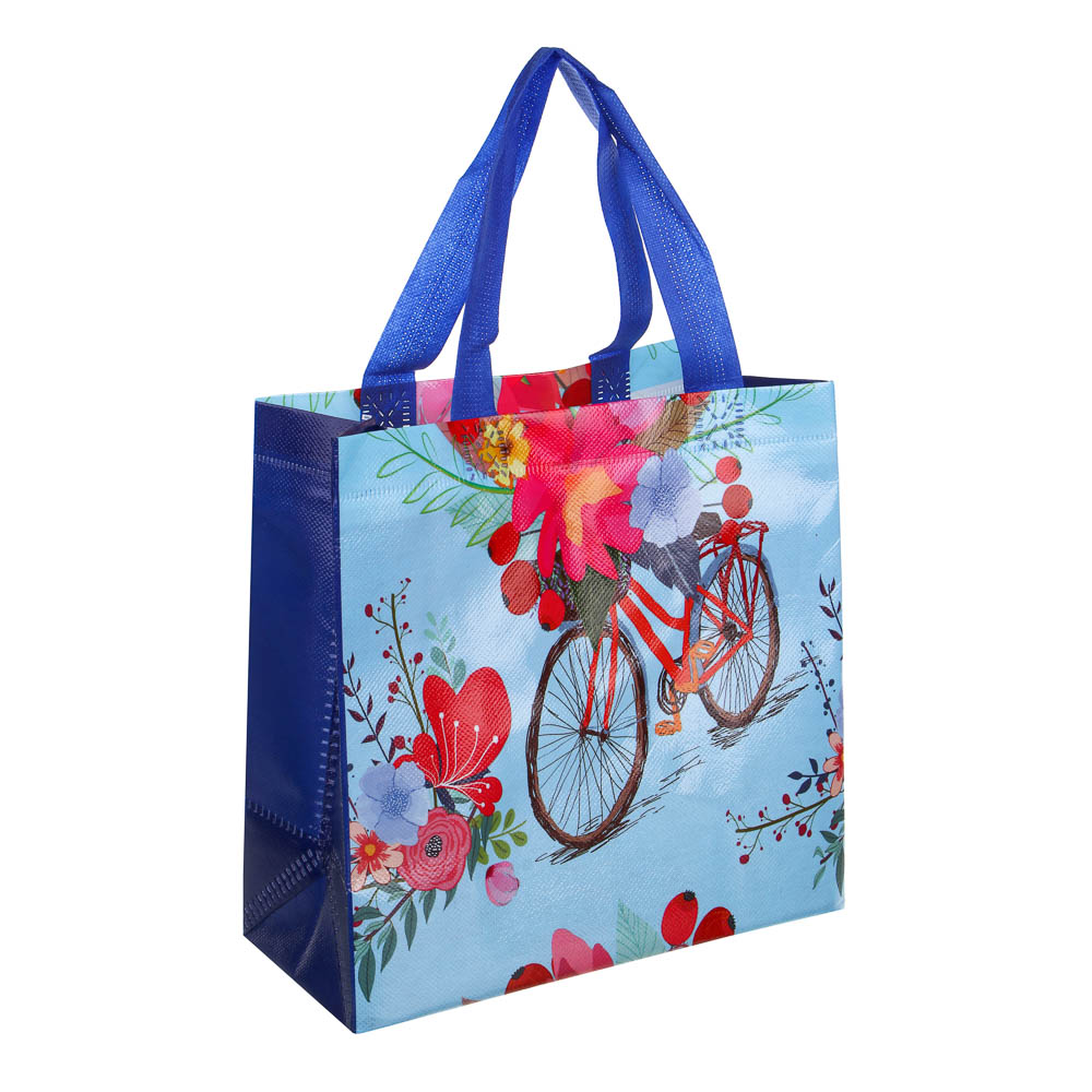 Пакет-сумка подарочный, ПВХ, 23x22x11 см, 4 дизайна, ретро велосипед - #2