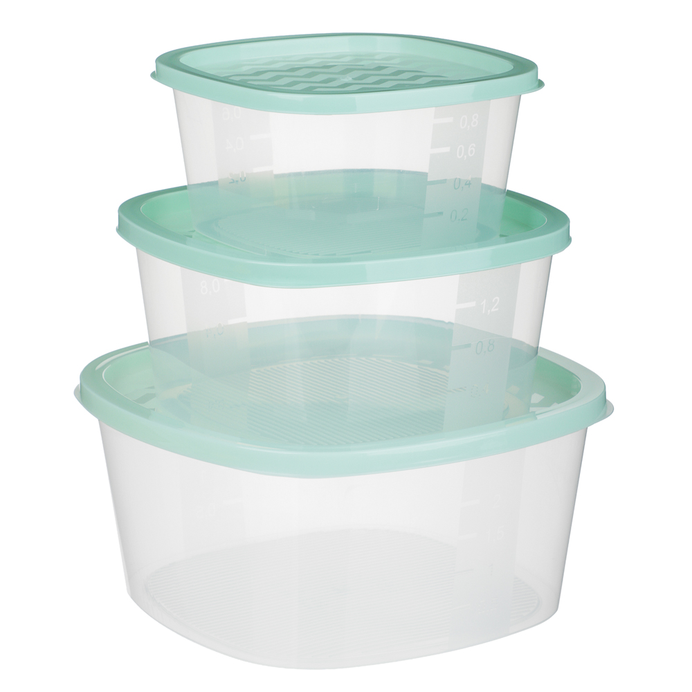 Набор квадратных контейнеров пищевых 3шт (0,9л; 1,55л; 2,65л), пластик - #2