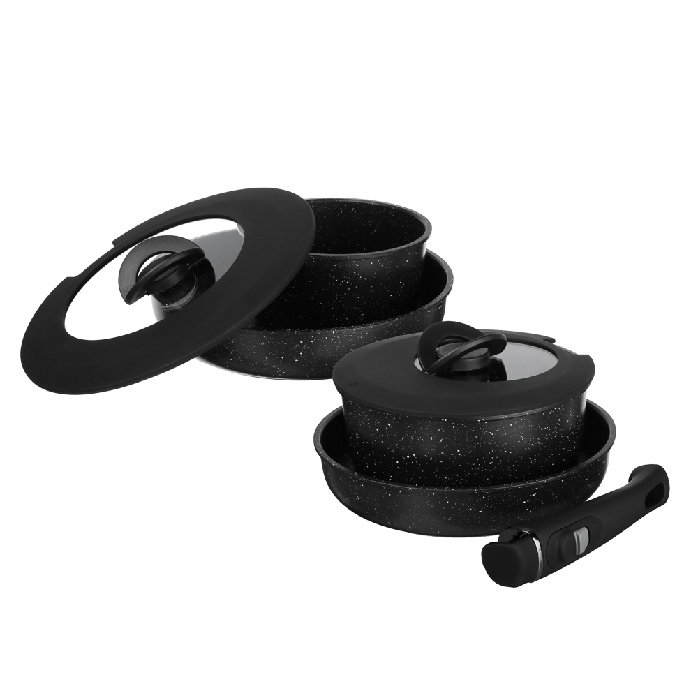 SATOSHI Нера Наб. пос. 7пр, сков.24/26см; ковш1,7л; кастр. 2,8л; +крышки, съем. руч. а/п мрамор, инд - #2