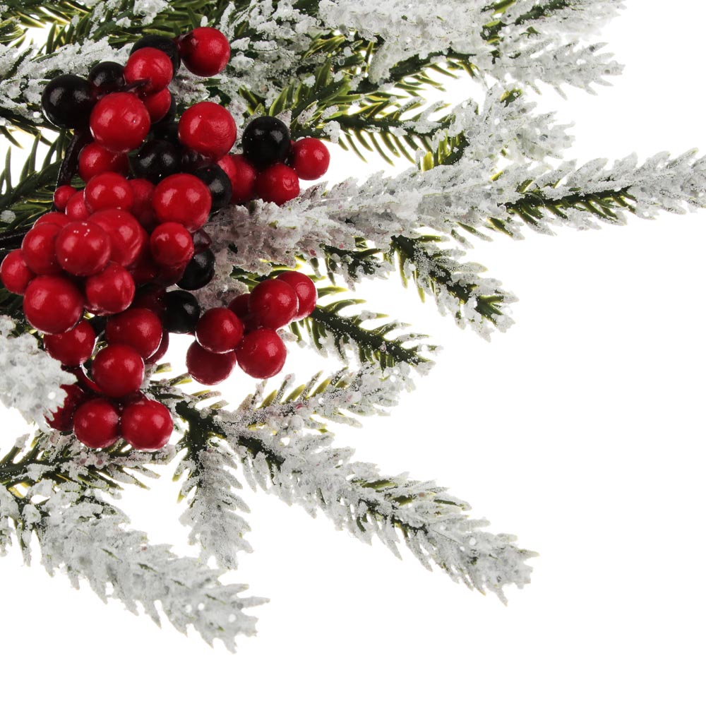 СНОУ БУМ Венок рождественский заснеженный с шишками и ягодами, 33см, ПВХ, дерево - #3