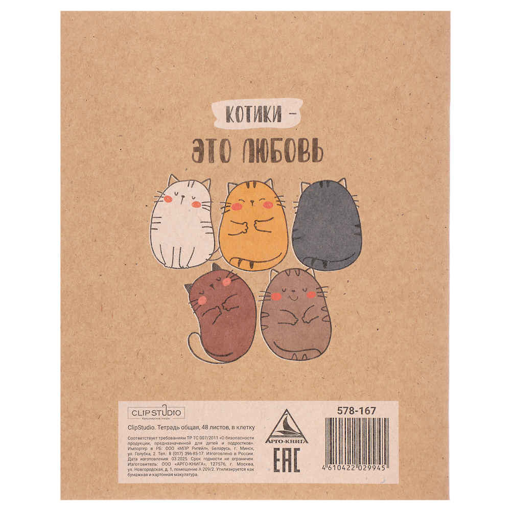 ClipStudio Тетрадь 48л. в клетку, офсет, обл. мел.картон, скрепка, крафт, 4 диз. - #13