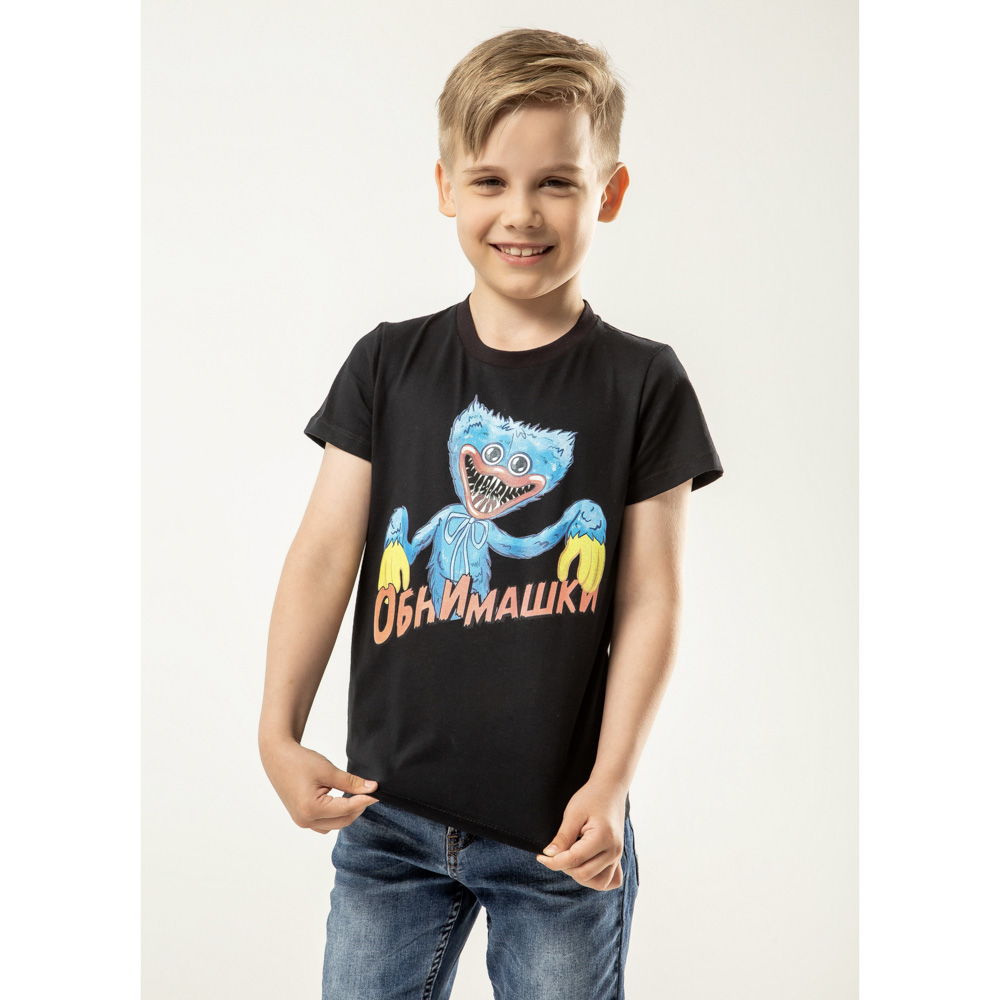 Футболка "ДЕТИ" Обнимашки, хлопок, размер 134, цвет черный - #4