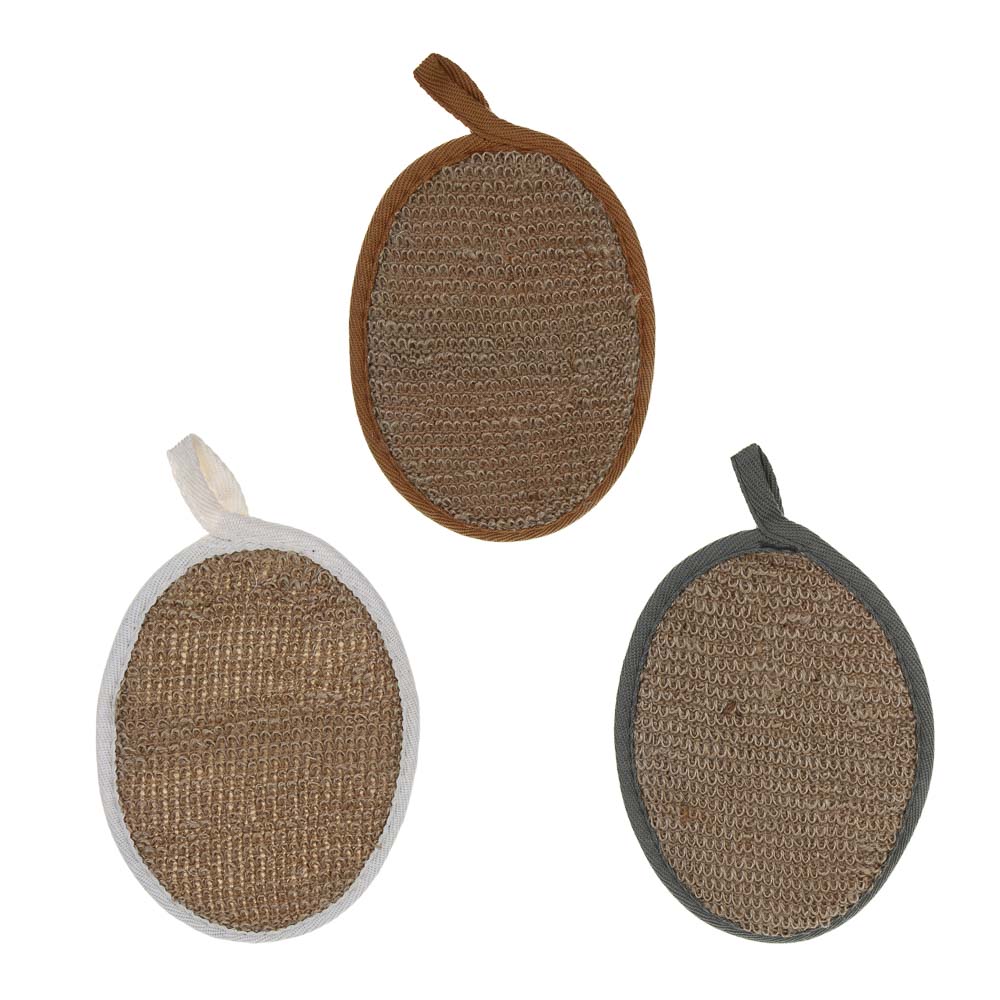 ЮL Мочалка спонж банная овальная на резинке с подвесом,рами,хлопок,поролон,17х13см,3 цв.,МЭ24-03 - #1