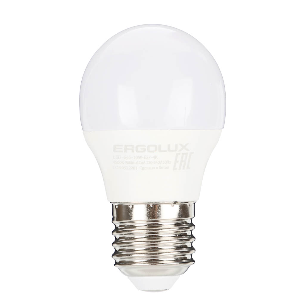 Ergolux LED-G45-10W-E27-4K (Эл.лампа светодиодная Шар 10Вт E27 4500K 220-240В ПРОМО), 14546 - #1